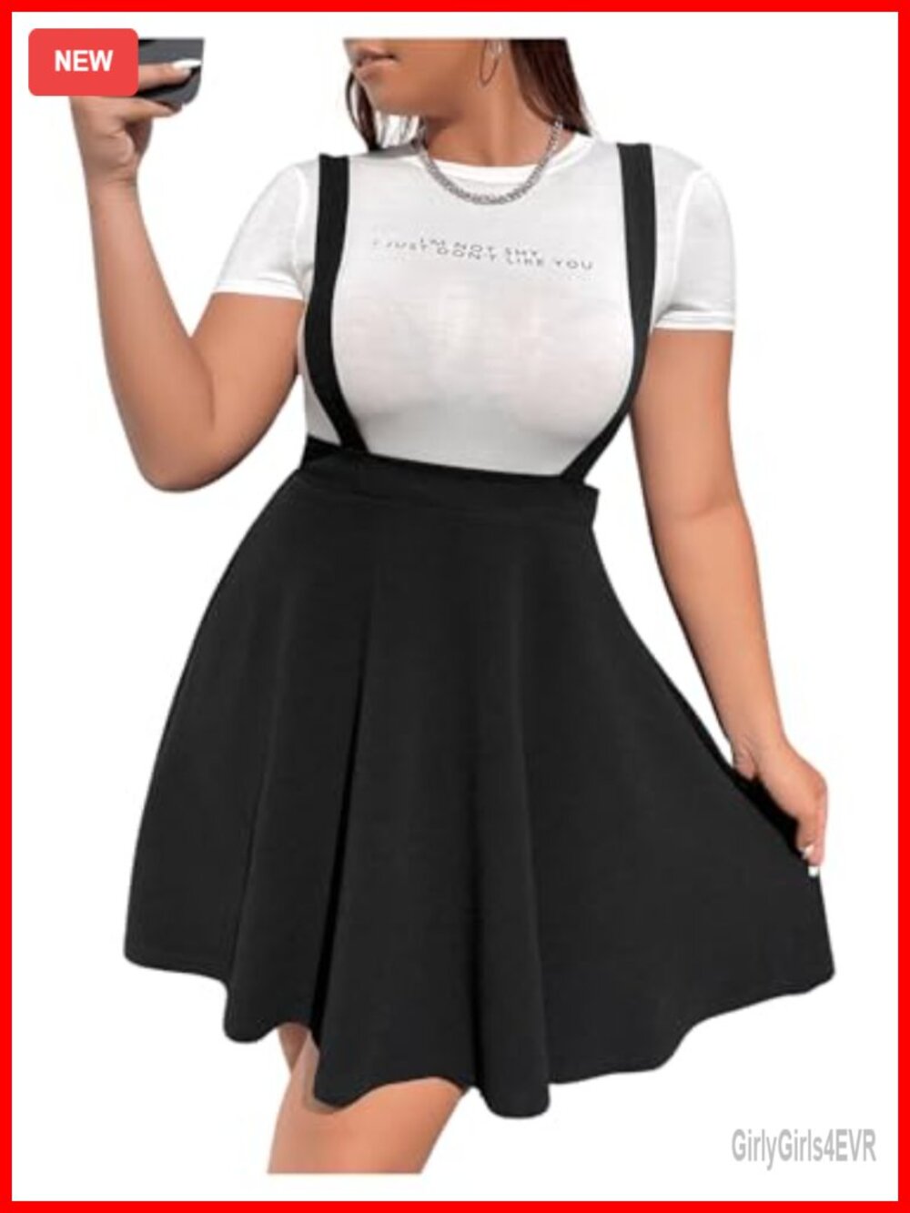 Plus Size Suspender Skater Skirt High Waist Pinafore Dress